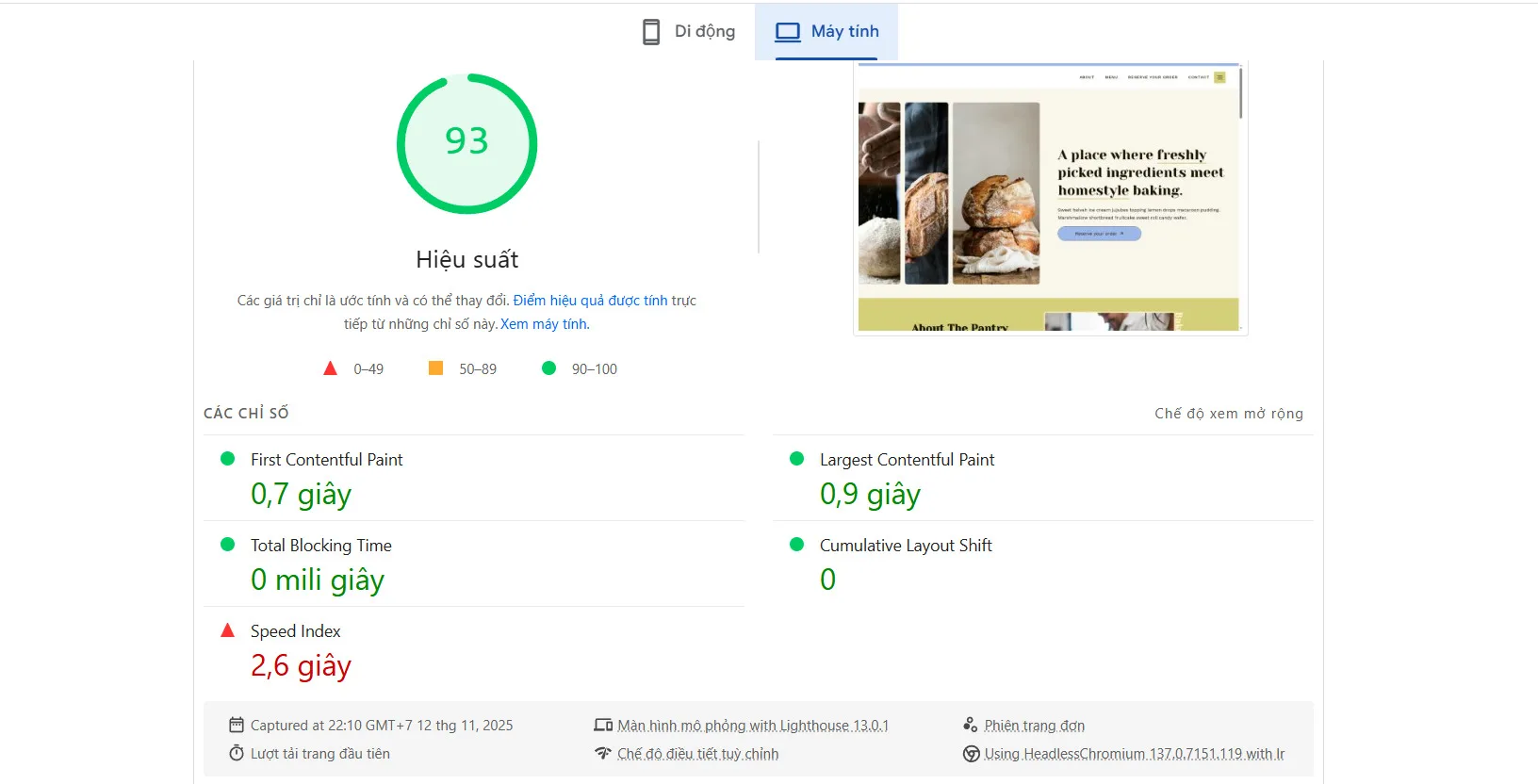 Kết quả test PageSpeed insight của smush trên máy tính: