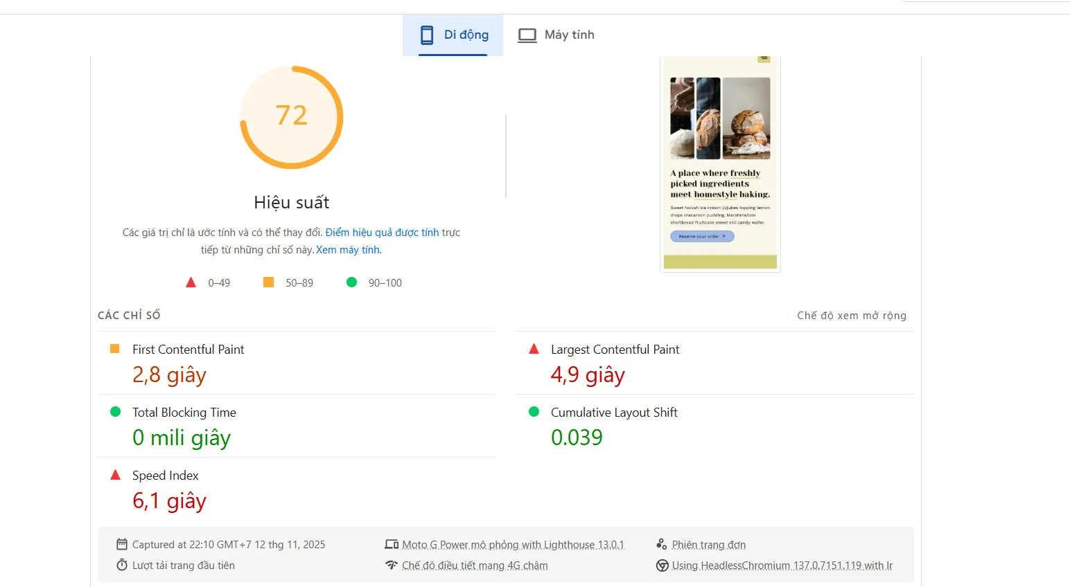kết quả test smush trên pagespeed insight
